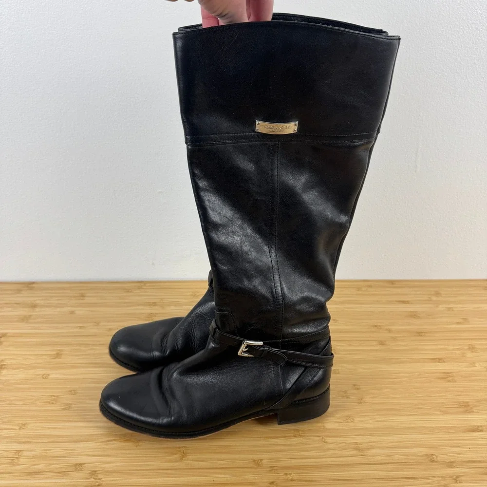 COACH Micha Black Leather Knee High Boots‎ Wide Calf Size 9.5 B A6848